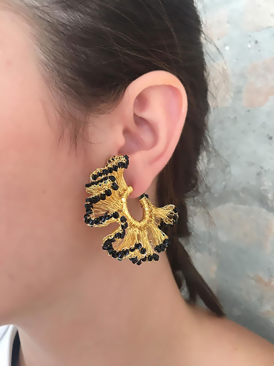 Rio Ruffle Hoops- Black & Gold