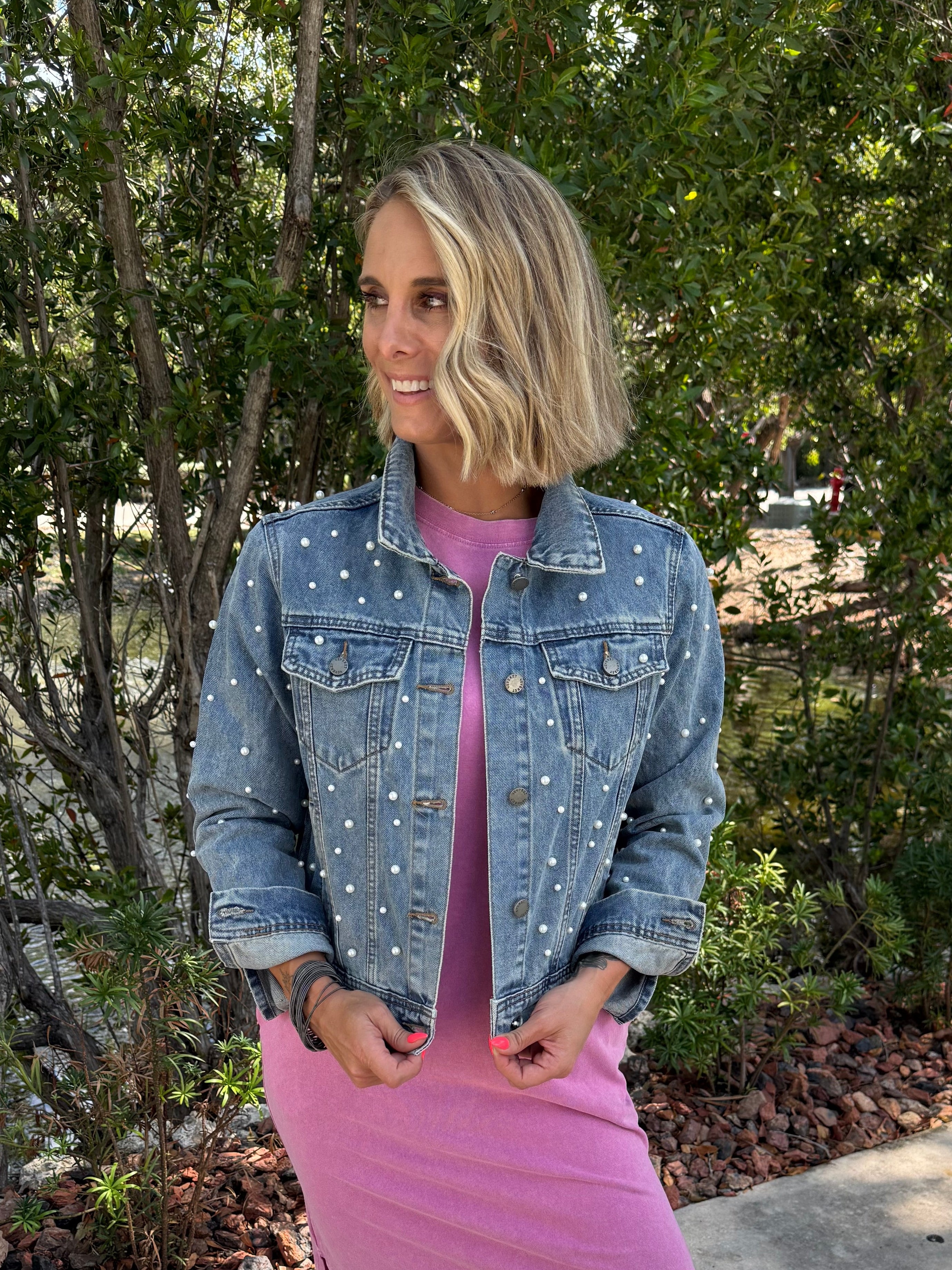 The Pop & Crop Pearl Denim Jacket
