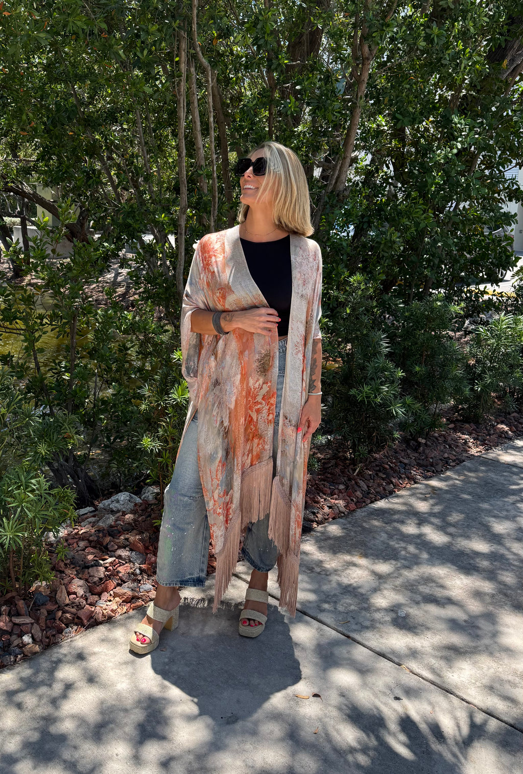 Coral Fringe Kimono