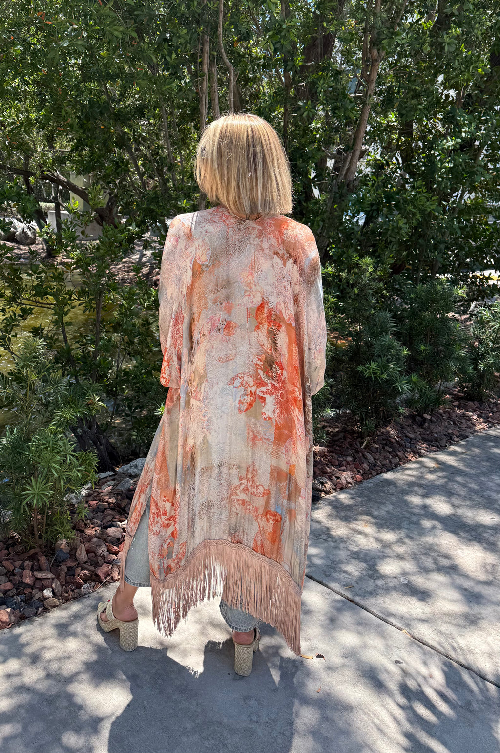 Coral Fringe Kimono