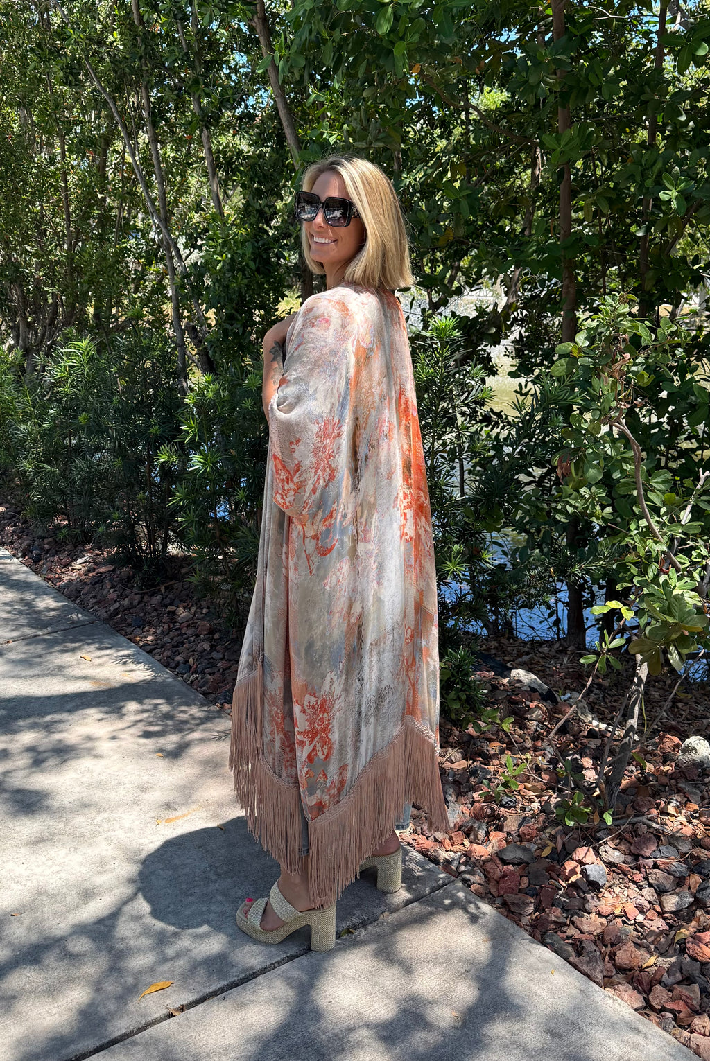 Coral Fringe Kimono