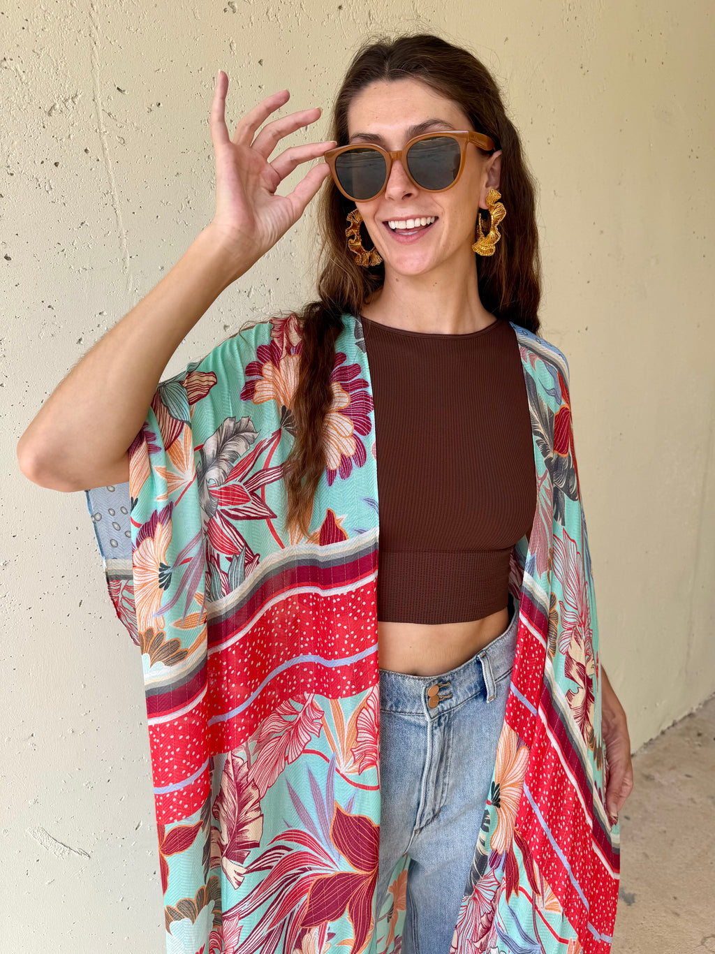 Azule Bloom Fringed Kimono