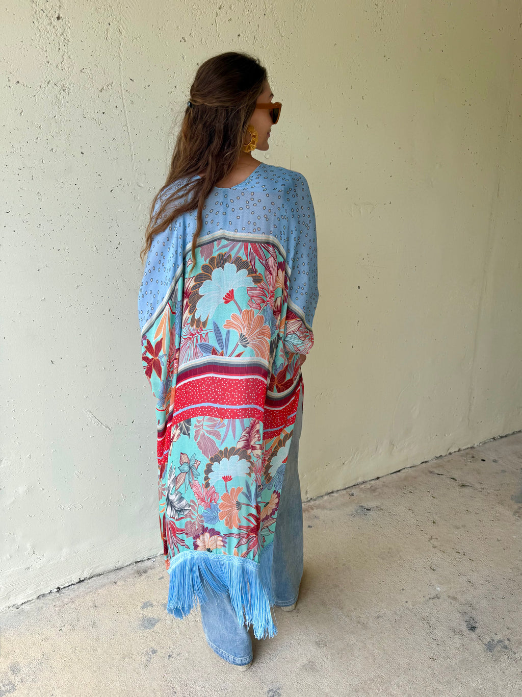 Azule Bloom Fringed Kimono