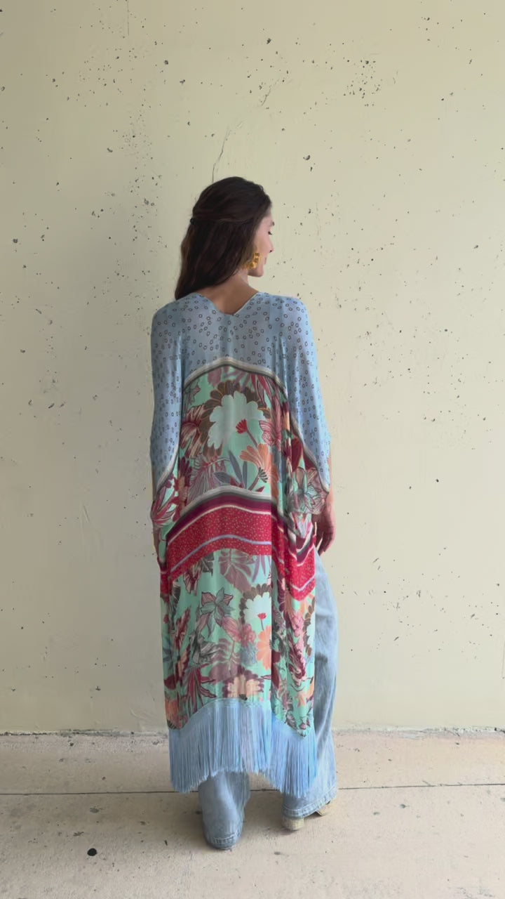 Azule Bloom Fringed Kimono